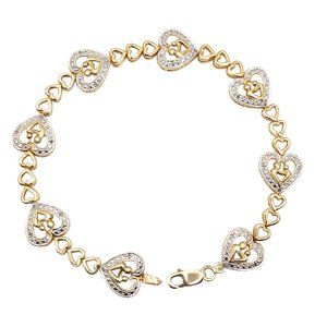 925 Sterling Silver Gold Plated 0.08 Carat Mother & Child Linked Bracelet
